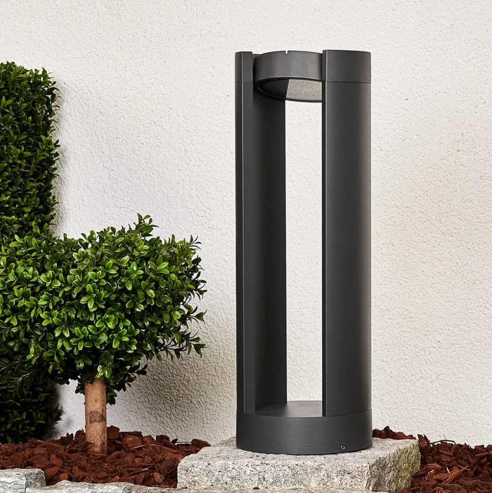 Lucande LED sokkellamp Dylen, grijs, metaal, 50cm, IP65