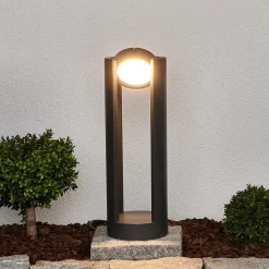 Lucande LED sokkellamp Dylen, grijs, metaal, 50cm, IP65