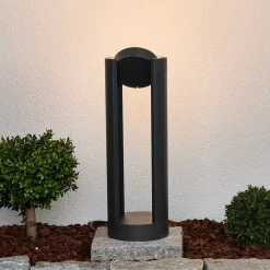 Lucande LED sokkellamp Dylen, grijs, metaal, 50cm, IP65