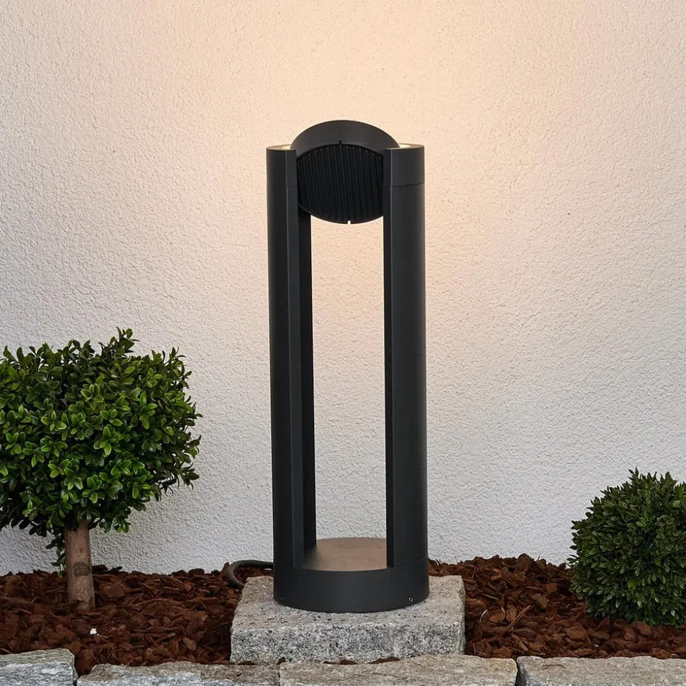 Lucande LED sokkellamp Dylen, grijs, metaal, 50cm, IP65