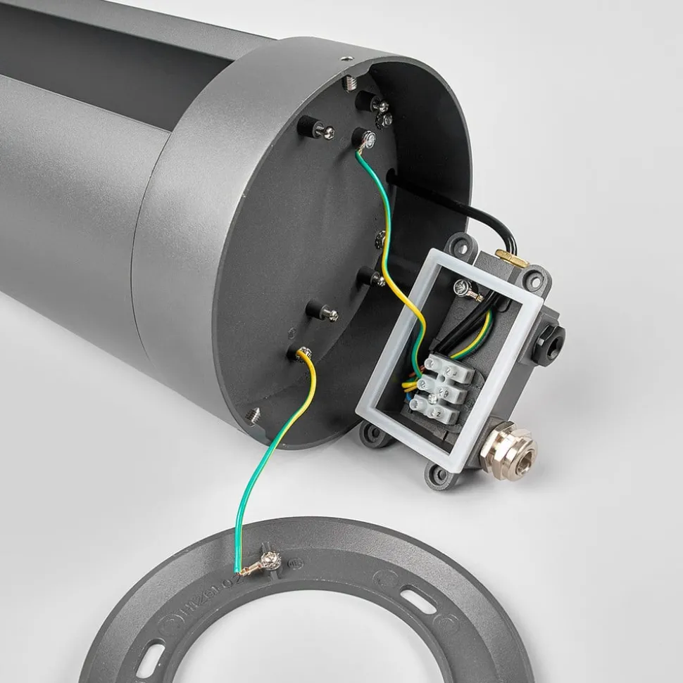 Lucande LED sokkellamp Dylen, grijs, metaal, 50cm, IP65