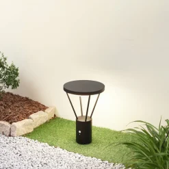 Lucande LED sokkellamp Elario, 44 cm, zwart, sensor