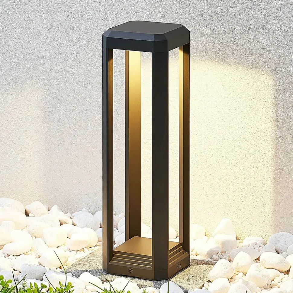 Lucande LED sokkellamp Fery, antraciet, metaal, 50cm, IP65