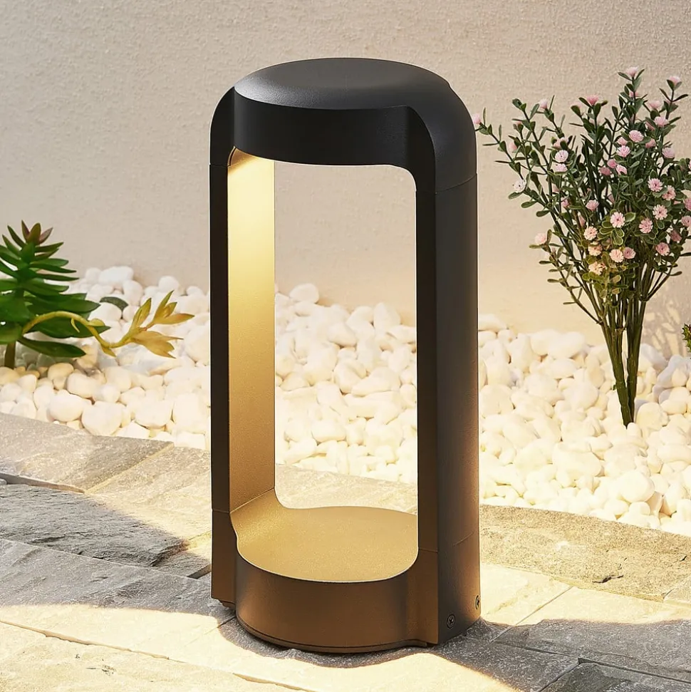 Lucande LED sokkellamp Habsa, 30 cm, antraciet, metaal