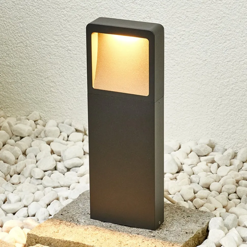 Lucande LED sokkellamp Leya, 4, 35cm, antraciet, IP54