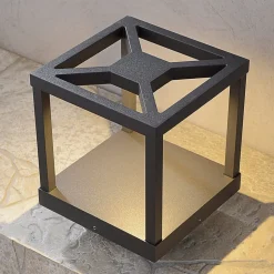 Lucande LED sokkellamp Lealan, zwart, metaal, 23 cm, IP54