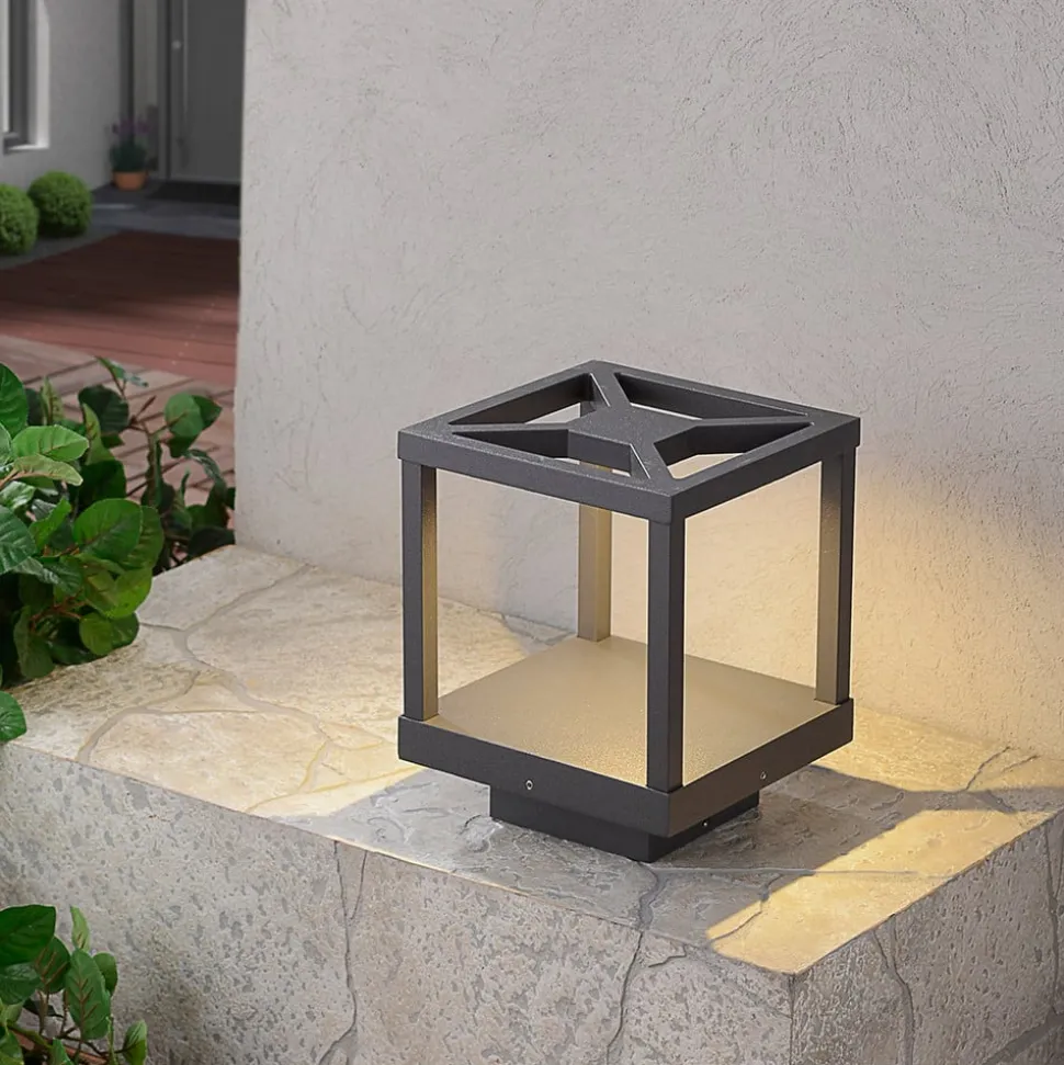 Lucande LED sokkellamp Lealan, zwart, metaal, 23 cm, IP54