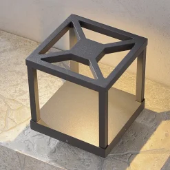 Lucande LED sokkellamp Lealan, zwart, metaal, 23 cm, IP54