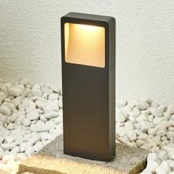 Lucande LED sokkellamp Leya, 35 cm, antraciet, metaal, IP54