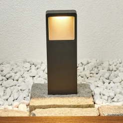 Lucande LED sokkellamp Leya, 35 cm, antraciet, metaal, IP54