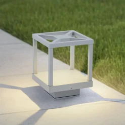 Lucande LED sokkellamp Lealan, grijs, metaal, 23 cm, IP54