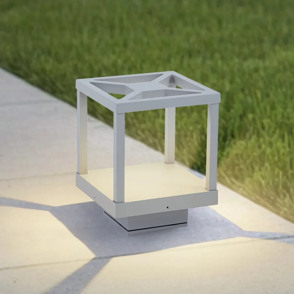 Lucande LED sokkellamp Lealan, grijs, metaal, 23 cm, IP54