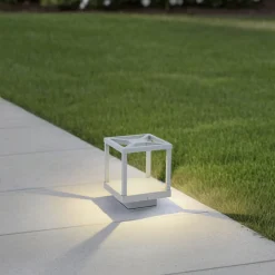 Lucande LED sokkellamp Lealan, grijs, metaal, 23 cm, IP54