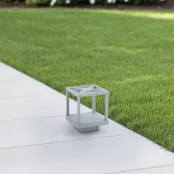 Lucande LED sokkellamp Lealan, grijs, metaal, 23 cm, IP54