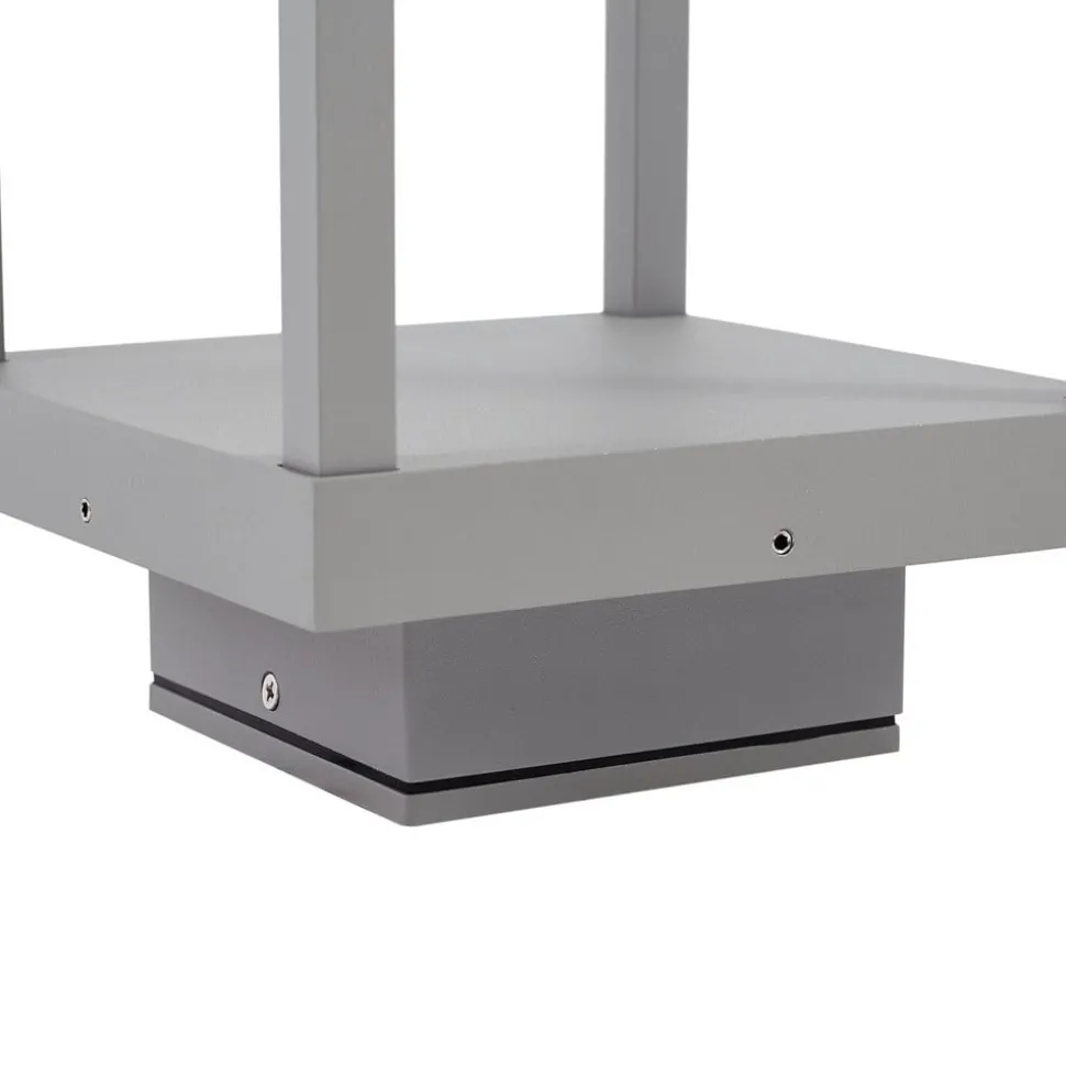 Lucande LED sokkellamp Lealan, grijs, metaal, 23 cm, IP54