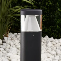 Lucande LED sokkellamp Milou, hoogte 30 cm, antraciet, aluminium