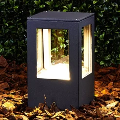 Lucande LED sokkellamp Nicola, 20 cm, antraciet, IP54