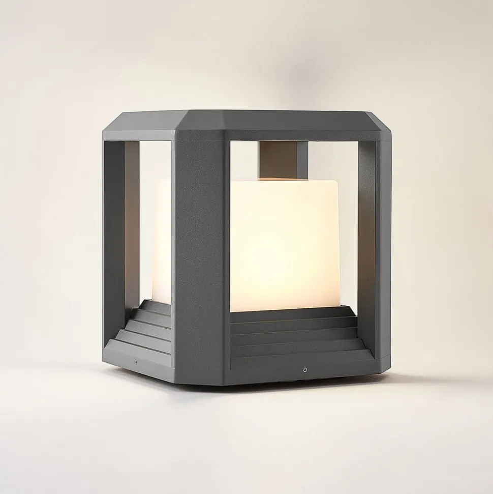 Lucande LED sokkellamp Serenella, antraciet, metaal, 27cm