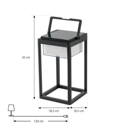 Lucande LED solar tafellamp Tilena, hoekig, zwart, dimbaar