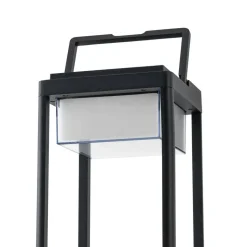 Lucande LED solar tafellamp Tilena, hoekig, zwart, dimbaar