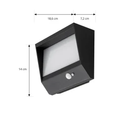 Lucande LED solar wandlamp Dava, 14 cm hoog, aluminium, sensor
