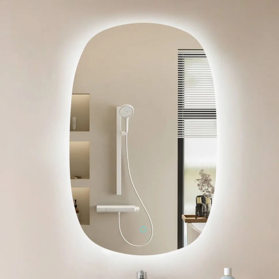 Lucande LED spiegel Celestiel, ovaal, verwarmbaar, CCT, 80 cm