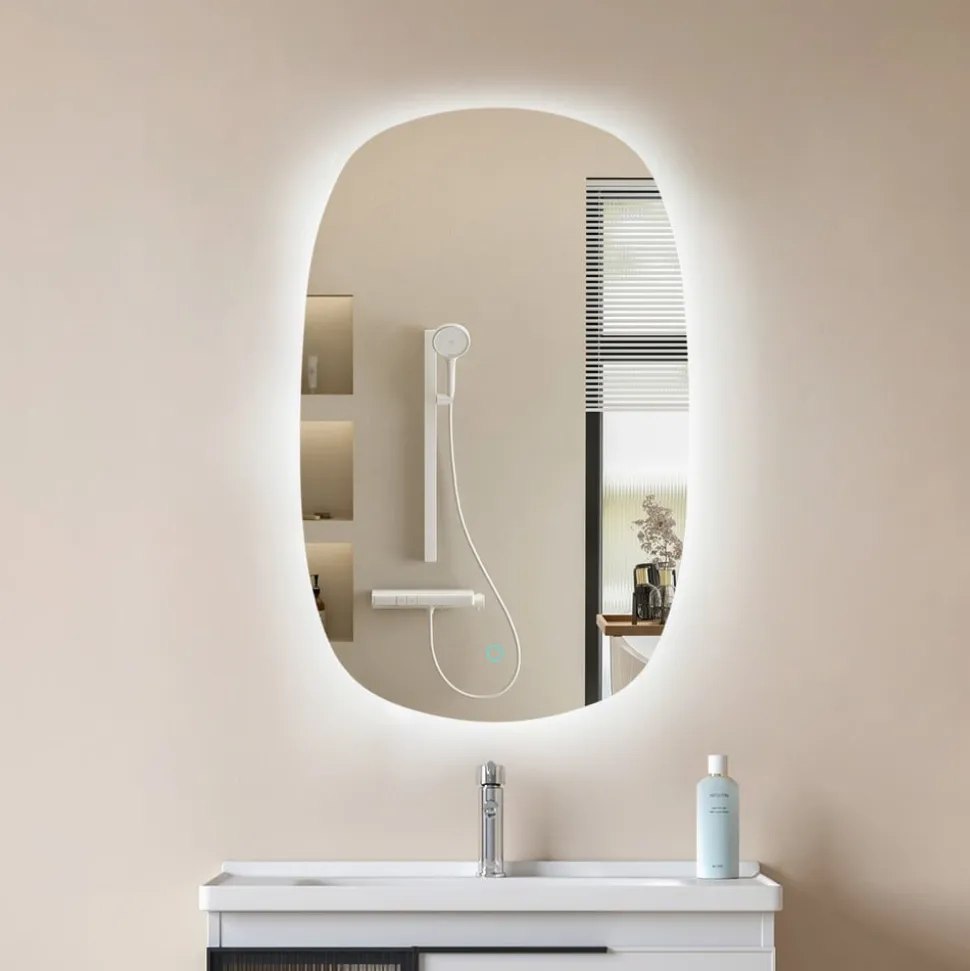 Lucande LED spiegel Celestiel, ovaal, verwarmbaar, CCT, 80 cm