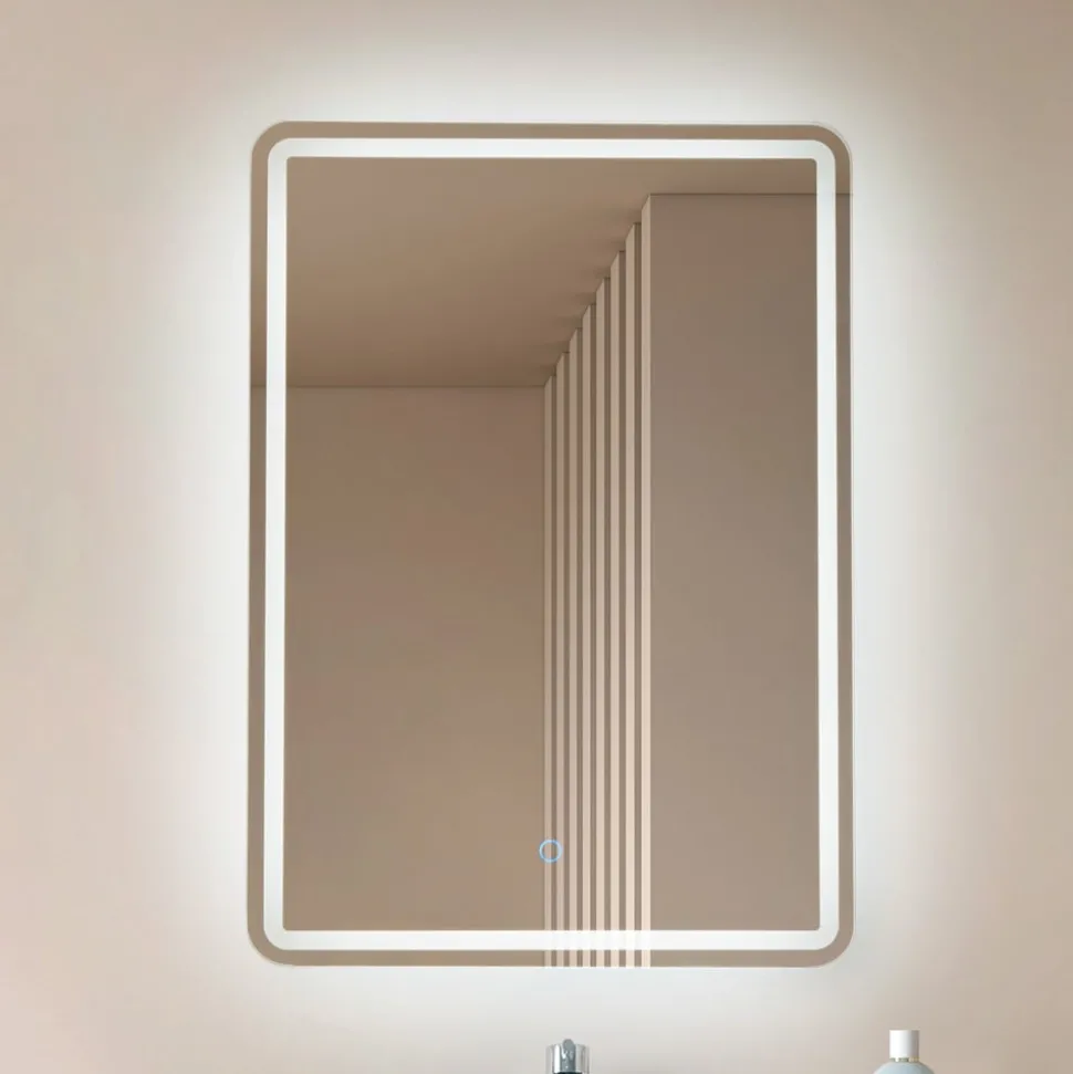 Lucande LED spiegel Celestiel, hoekig, verwarmbaar, CCT, 70 cm