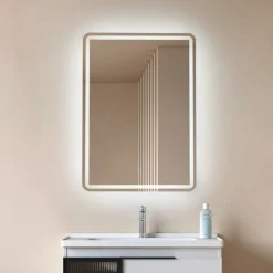 Lucande LED spiegel Celestiel, hoekig, verwarmbaar, CCT, 70 cm