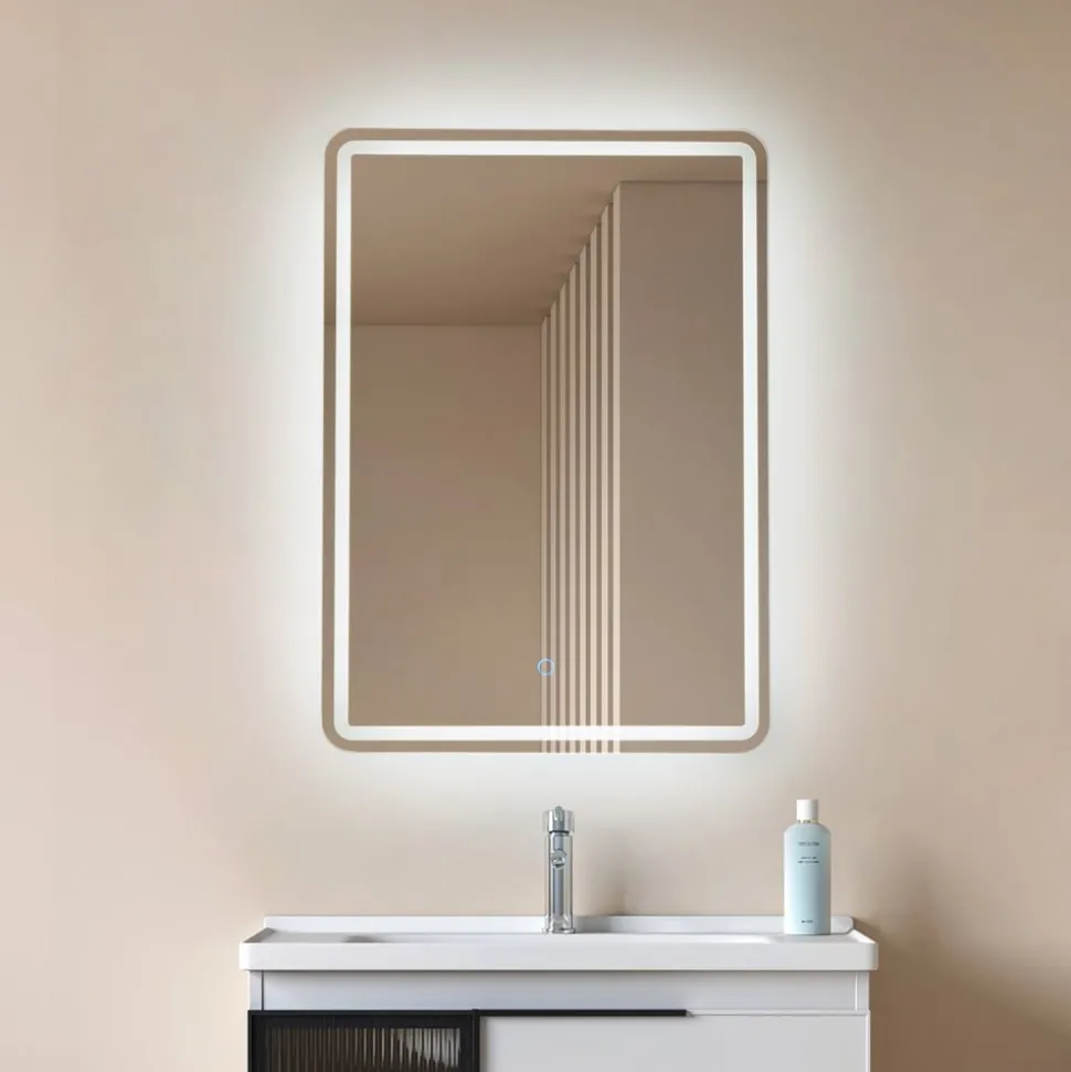 Lucande LED spiegel Celestiel, hoekig, verwarmbaar, CCT, 70 cm