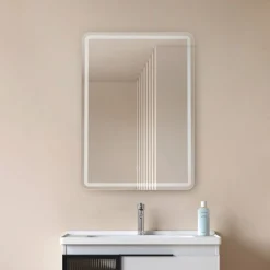 Lucande LED spiegel Celestiel, hoekig, verwarmbaar, CCT, 70 cm