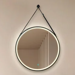 Lucande LED spiegel Lelin, Ø 45 cm, zwart, aluminium, CCT