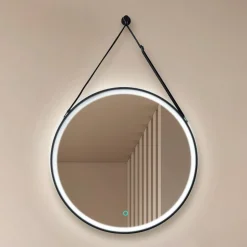 Lucande LED spiegel Lelin, Ø 60 cm, zwart, aluminium, CCT