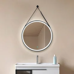 Lucande LED spiegel Lelin, Ø 60 cm, zwart, aluminium, CCT