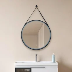 Lucande LED spiegel Lelin, Ø 60 cm, zwart, aluminium, CCT