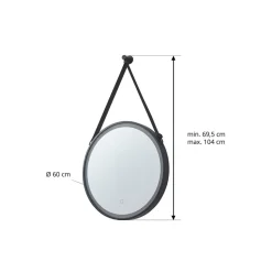 Lucande LED spiegel Lelin, Ø 60 cm, zwart, aluminium, CCT