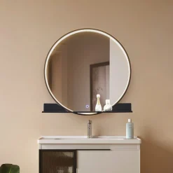 Lucande LED spiegel Miren, zwart, aluminium, CCT, plank