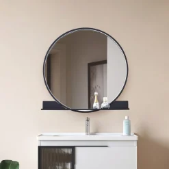 Lucande LED spiegel Miren, zwart, aluminium, CCT, plank