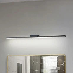 Lucande LED spiegellamp Kivana, zwart, metaal, 90cm, IP44