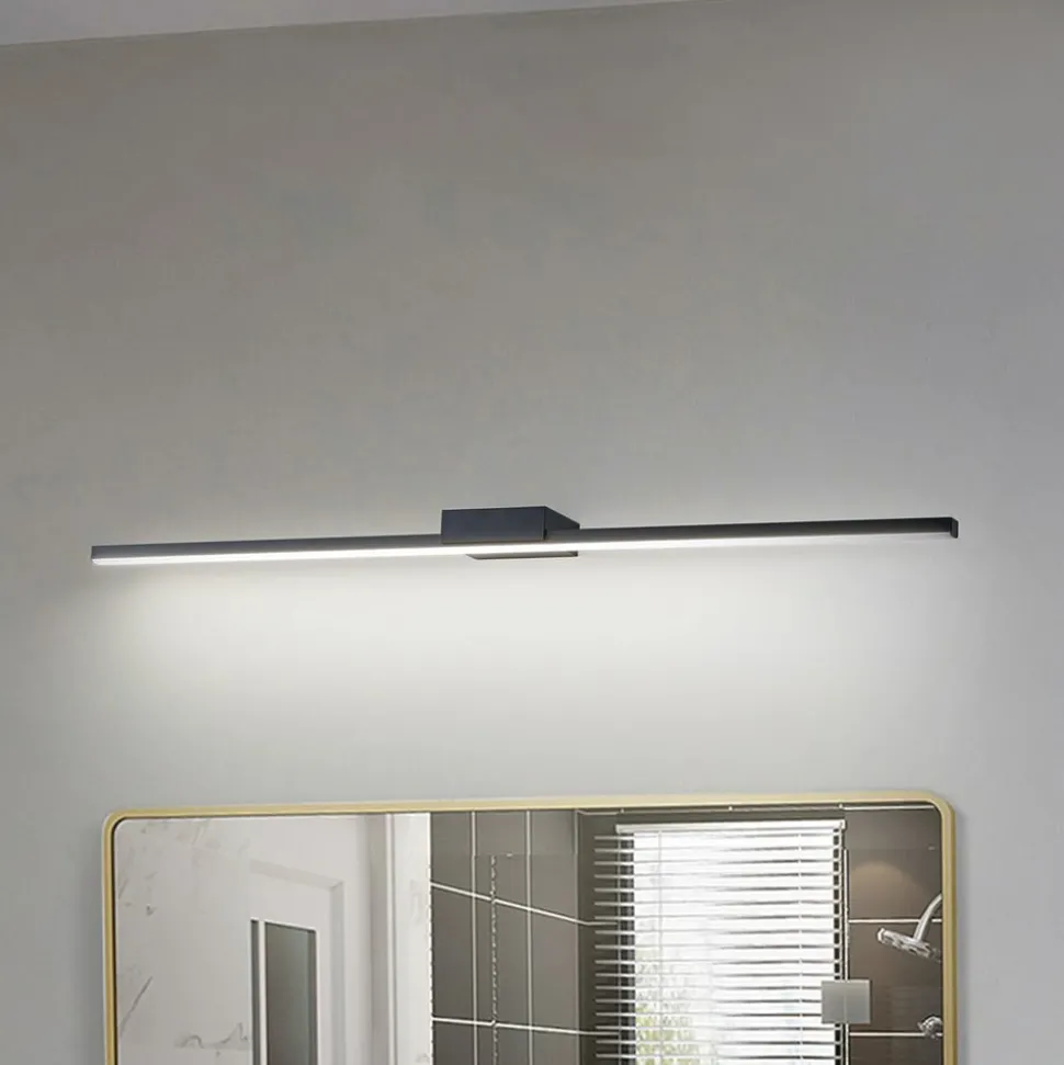 Lucande LED spiegellamp Kivana, zwart, metaal, 90cm, IP44