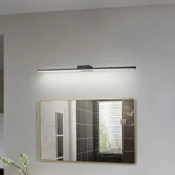 Lucande LED spiegellamp Kivana, zwart, metaal, 90cm, IP44