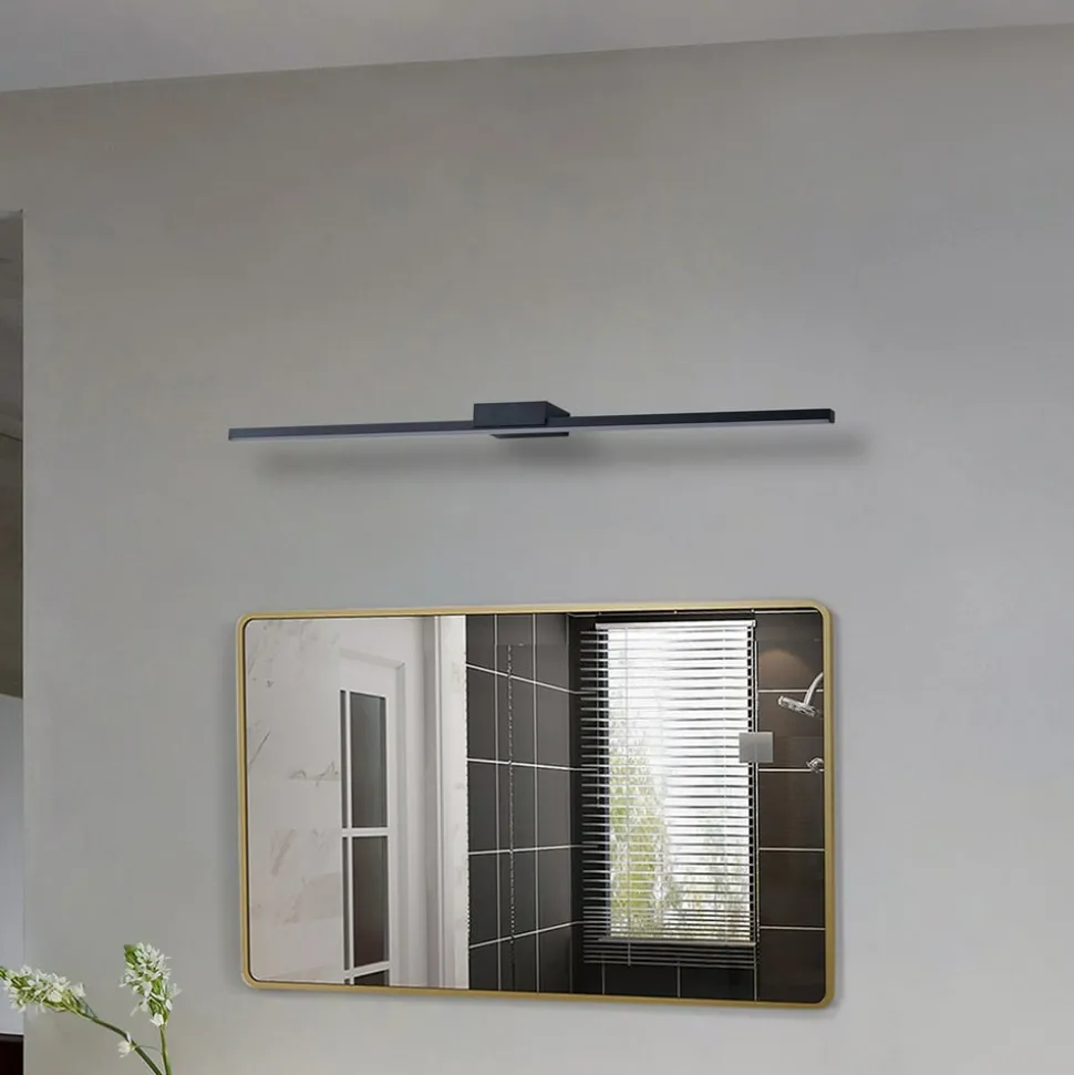 Lucande LED spiegellamp Kivana, zwart, metaal, 90cm, IP44