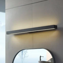 Lucande LED spiegellamp Zafira, zwart, aluminium, 90 cm, IP44