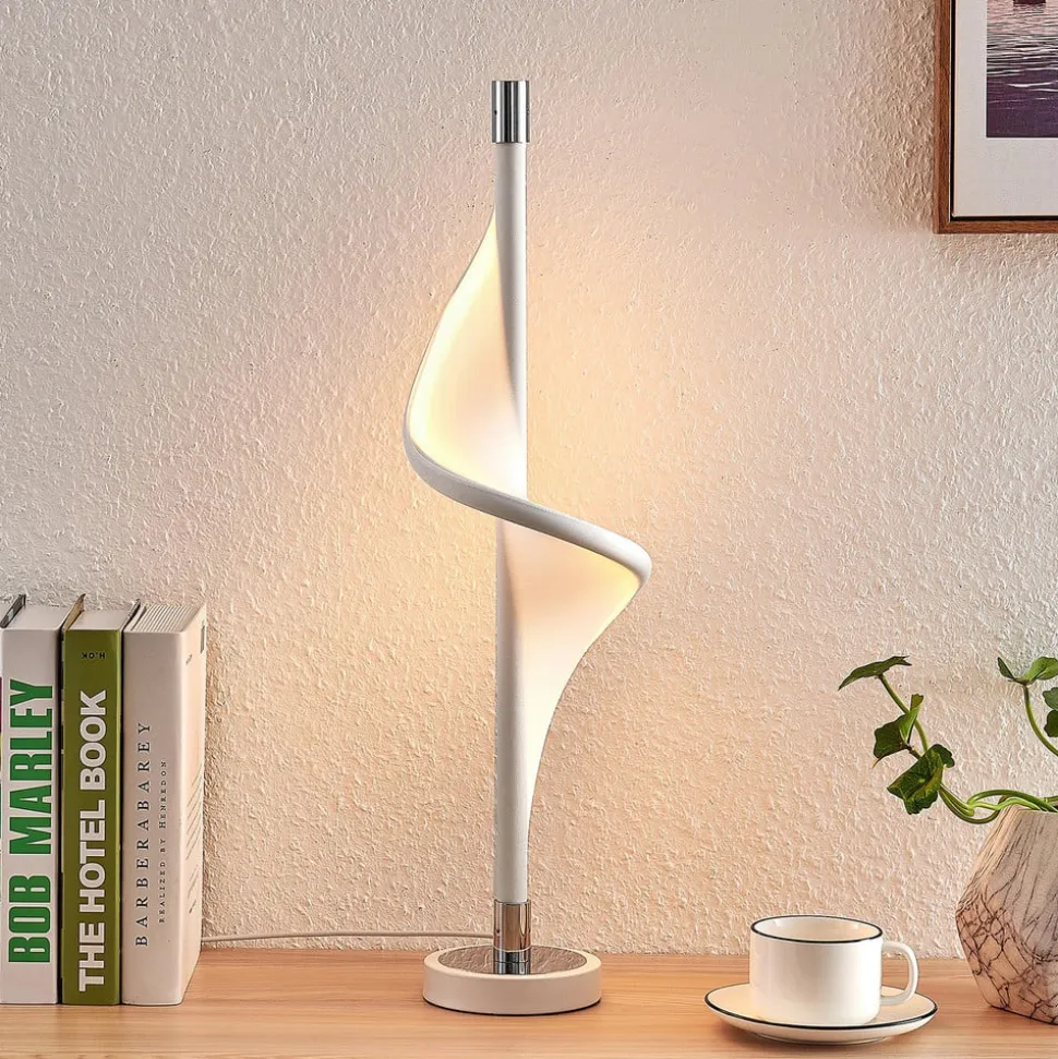 Lucande LED tafellamp Edano, 60 cm, wit, textiel, dimbaar