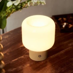 Lucande LED tafellamp Katrin Palm, beige, glas