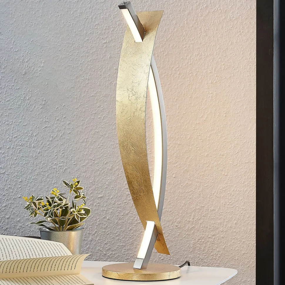 Lucande LED tafellamp Marija, goudkleurig, dimbaar, 62 cm