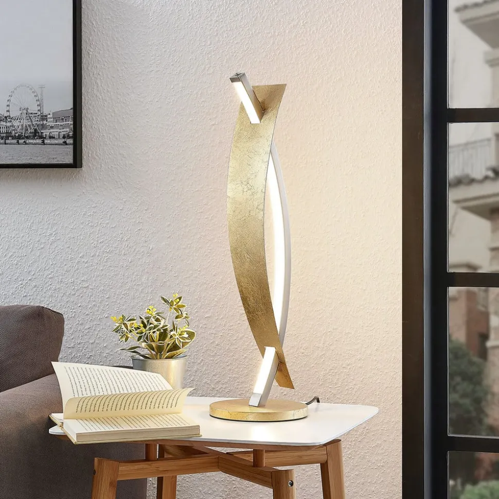 Lucande LED tafellamp Marija, goudkleurig, dimbaar, 62 cm