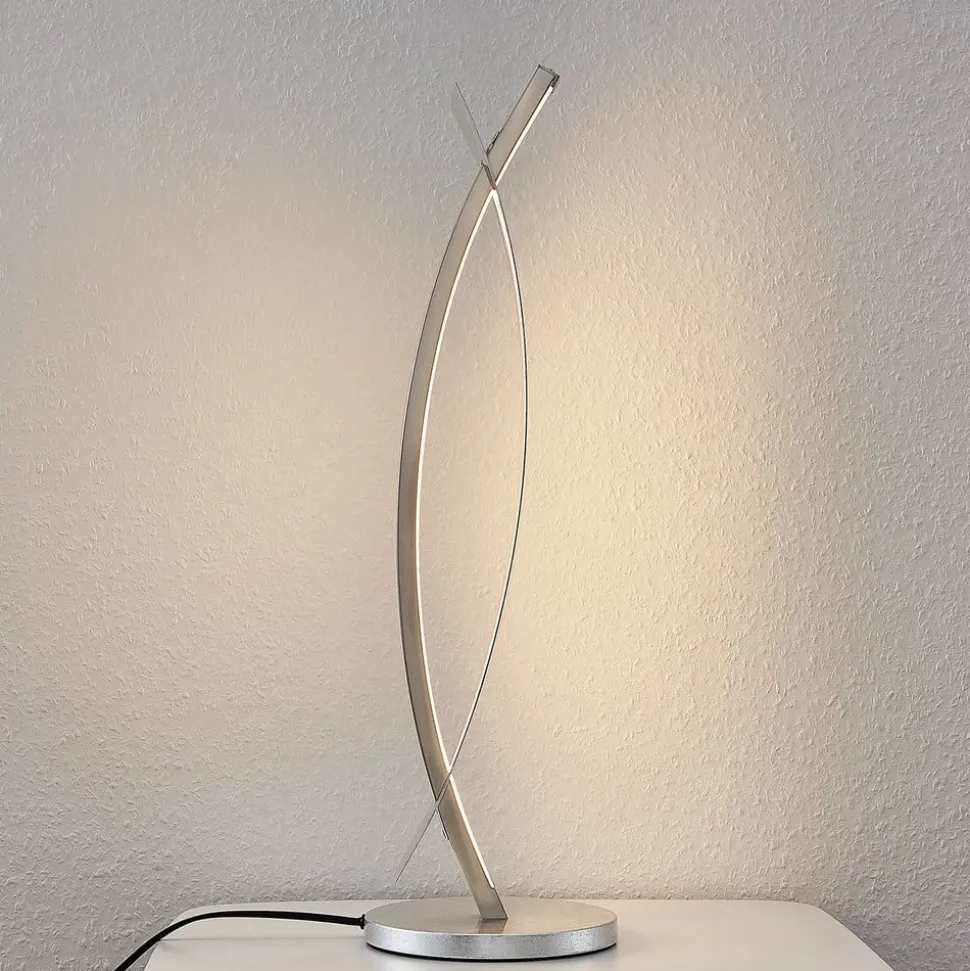 Lucande LED tafellamp Marija, zilverkleurig, dimbaar, 62 cm
