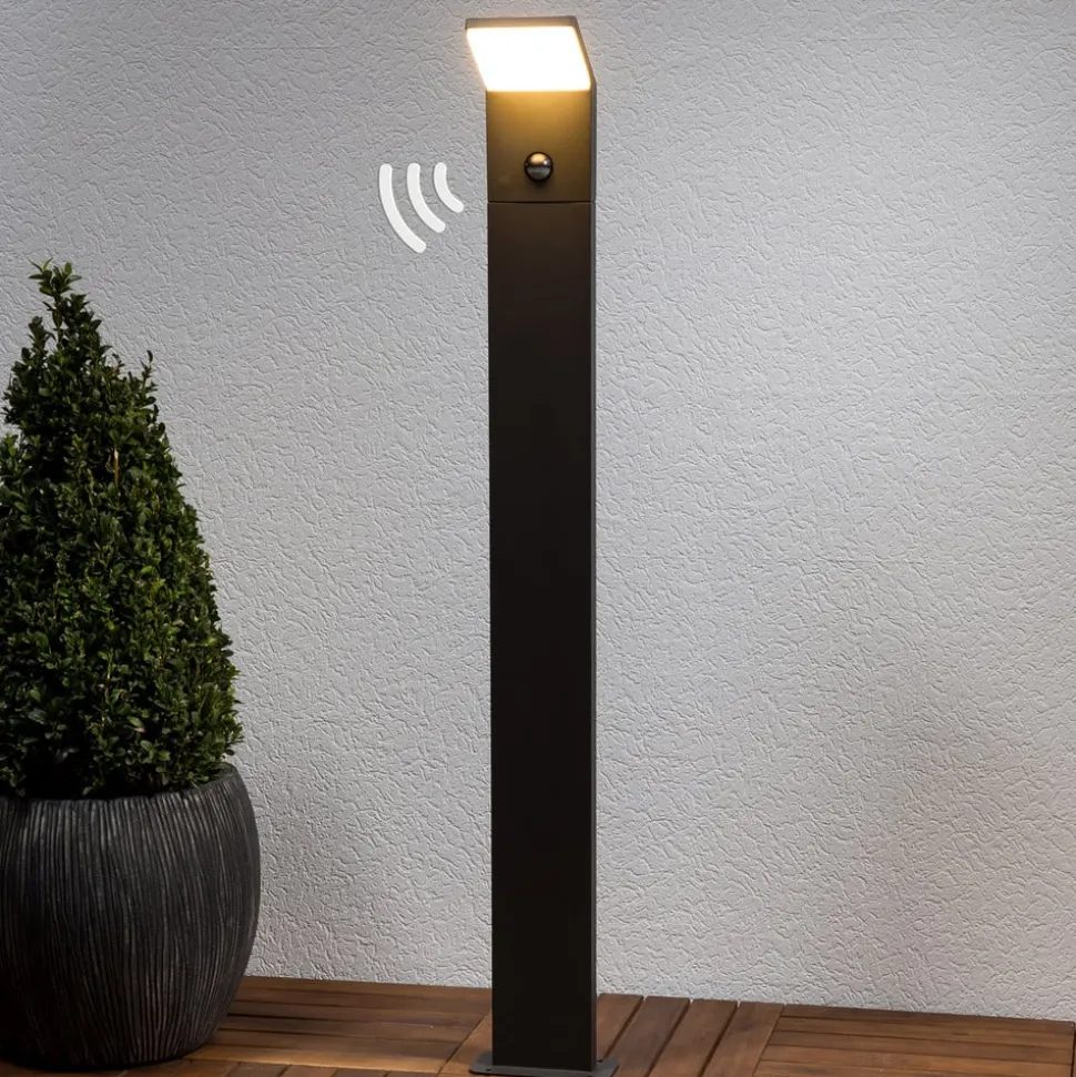 Lucande LED tuinpadverlichting Nevio, sensor, 100cm, antraciet