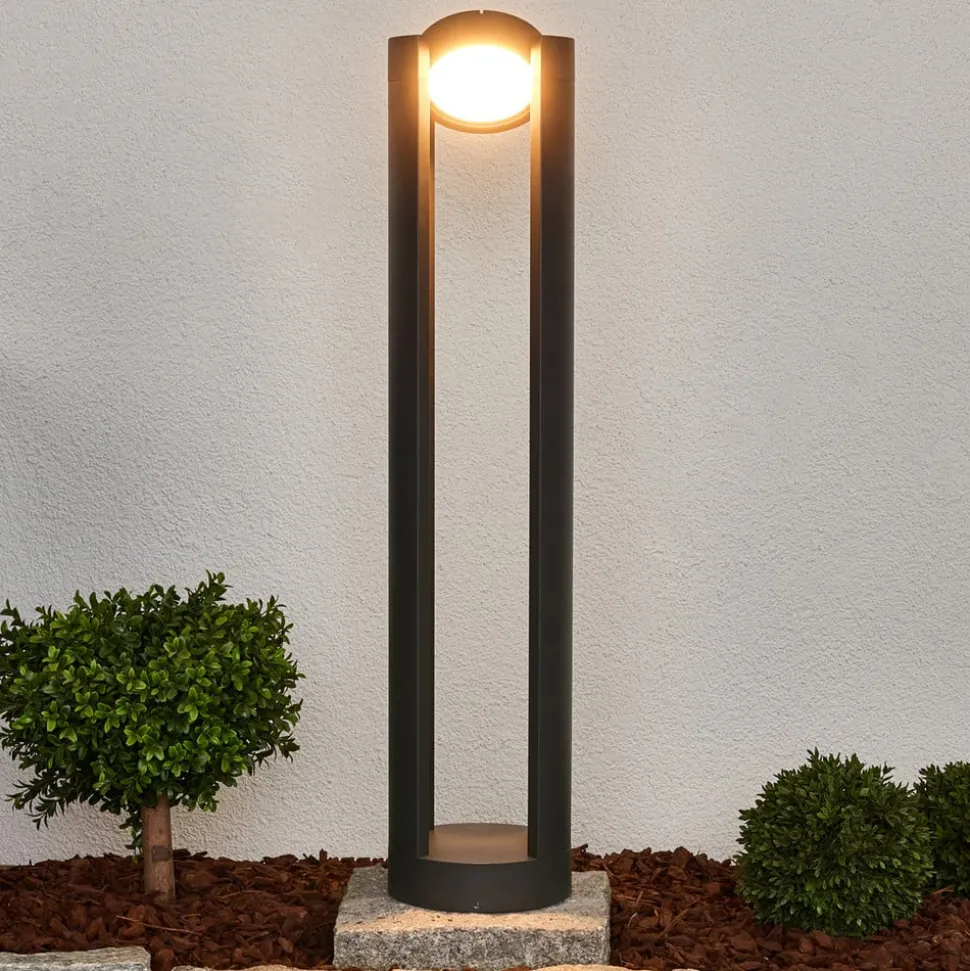 Lucande LED tuinpadverlichting Dylen, grijs, metaal, 80 cm, IP65